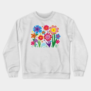 In the Garden. Turquoise Bunny with Fanciful Flowers Crewneck Sweatshirt